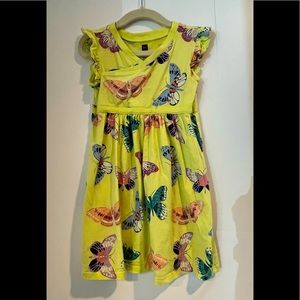 Bright yellow green butterfly print dress. Great cond. Size 4. Tea collection.